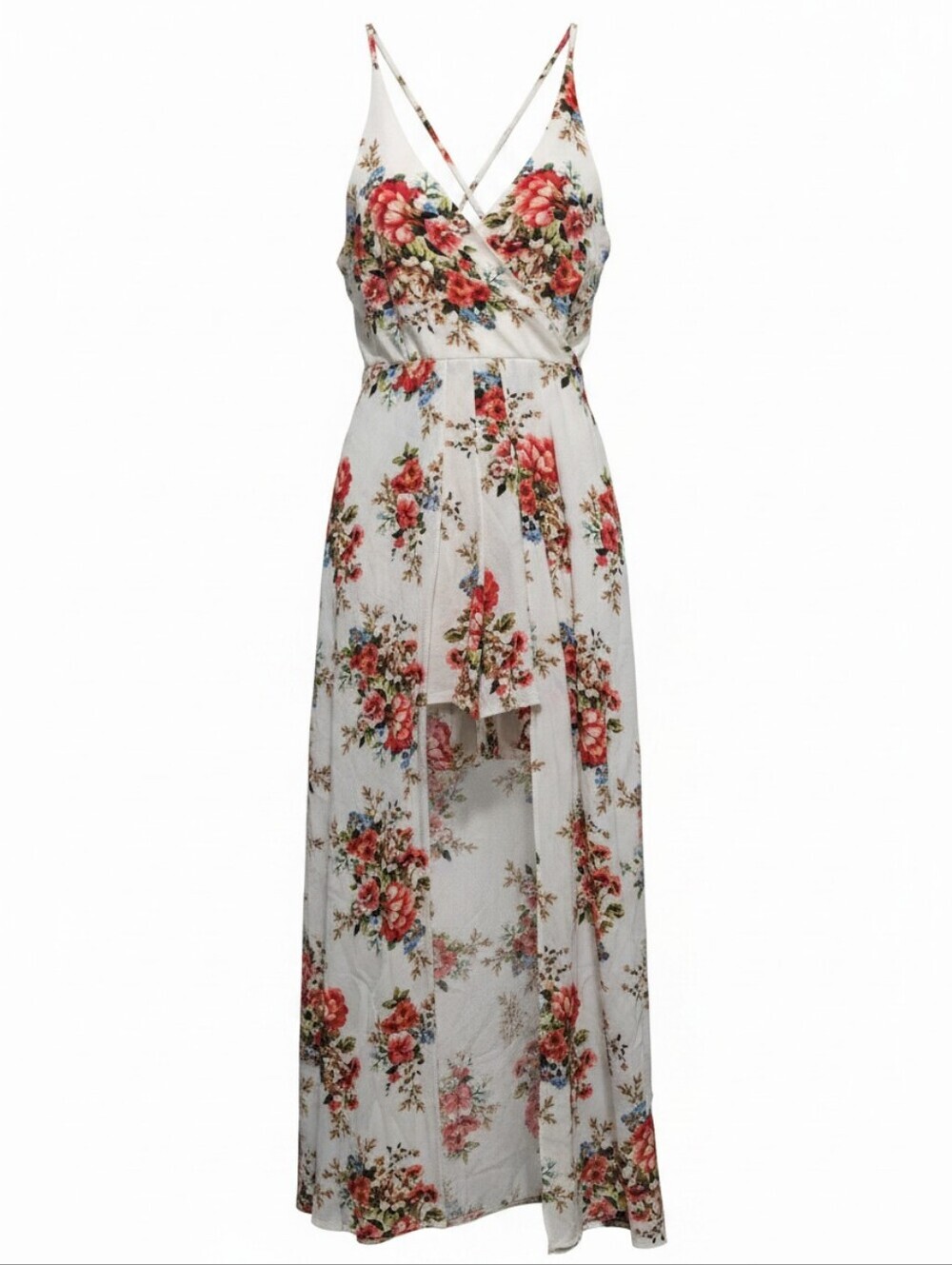 Miami Floral White and Pink Maxi Shorts Romper Dress Flowy, Resortwear, Size L